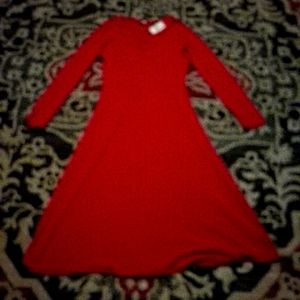 Red long sleeve midi dress